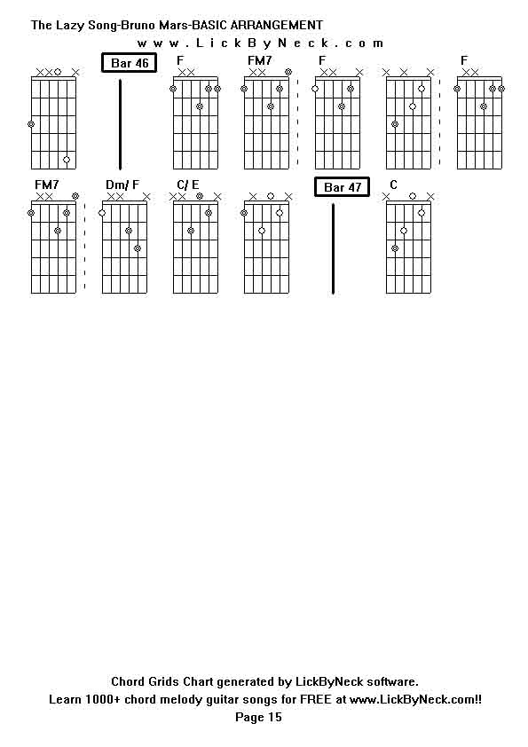 Chord Grids Chart of chord melody fingerstyle guitar song-The Lazy Song-Bruno Mars-BASIC ARRANGEMENT,generated by LickByNeck software.